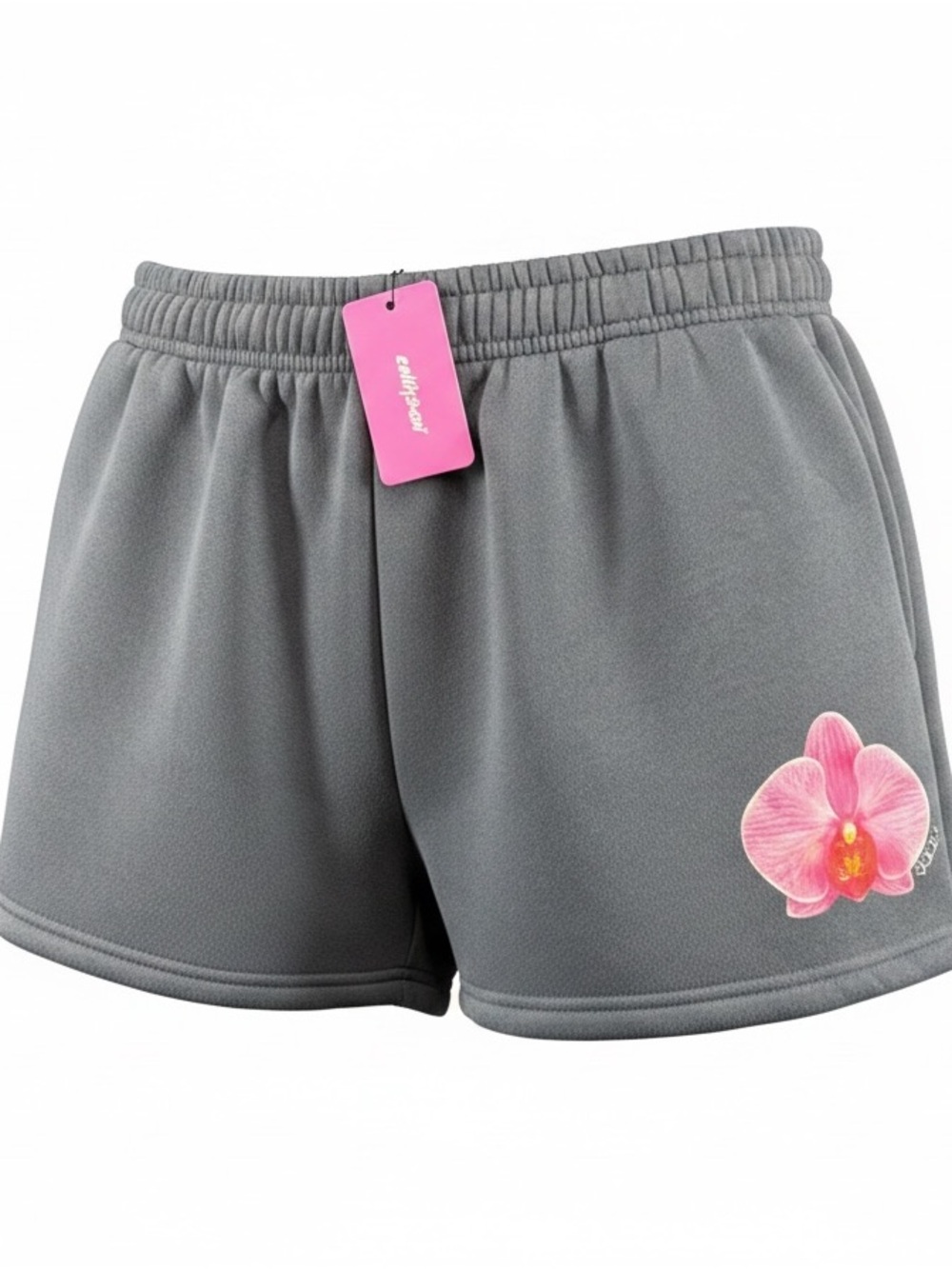 EDIKTED Dark Grey Fleece Lounge Shorts Pink Floral Graphic NWT Size M